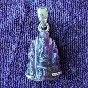 Vintage 925 Sterling Silver Pendant, Carved Natural Amethyst